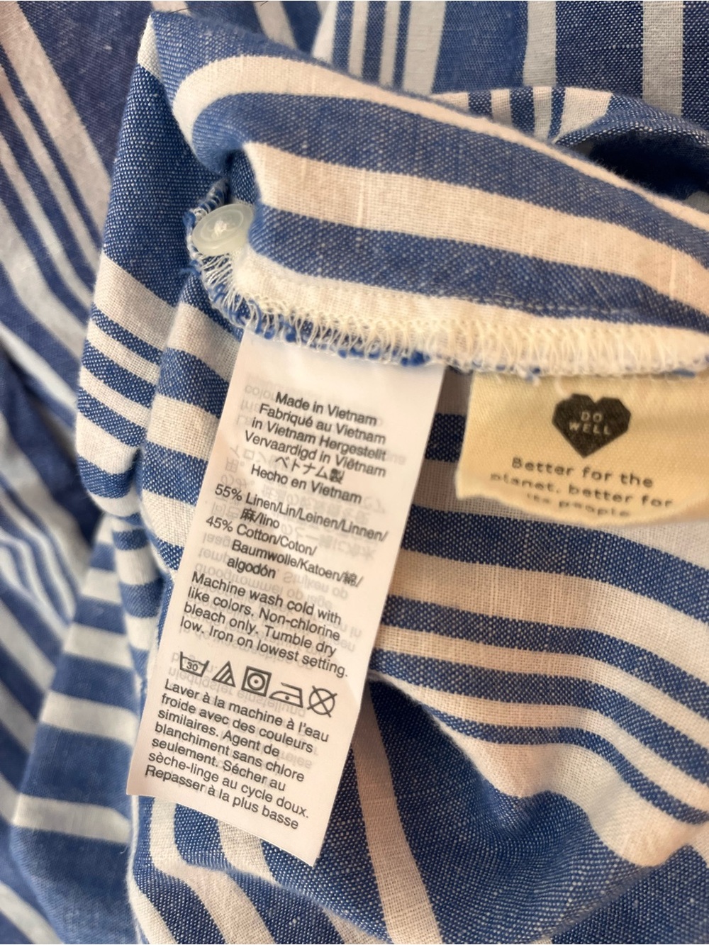 Madewell Striped Linen Cotton Popover Shirt Blue White Short Sleeve Button Back - Picture 5 of 5